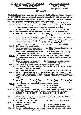 Đề thi giữa học kì II môn vật lí 11 thời gian thi 45 phút trường THPT Nguyễn Du